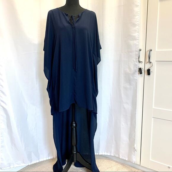 VICI high low asymmetrical short sleeve chiffon navy blue dress Sz M NWOT - Picture 4 of 13